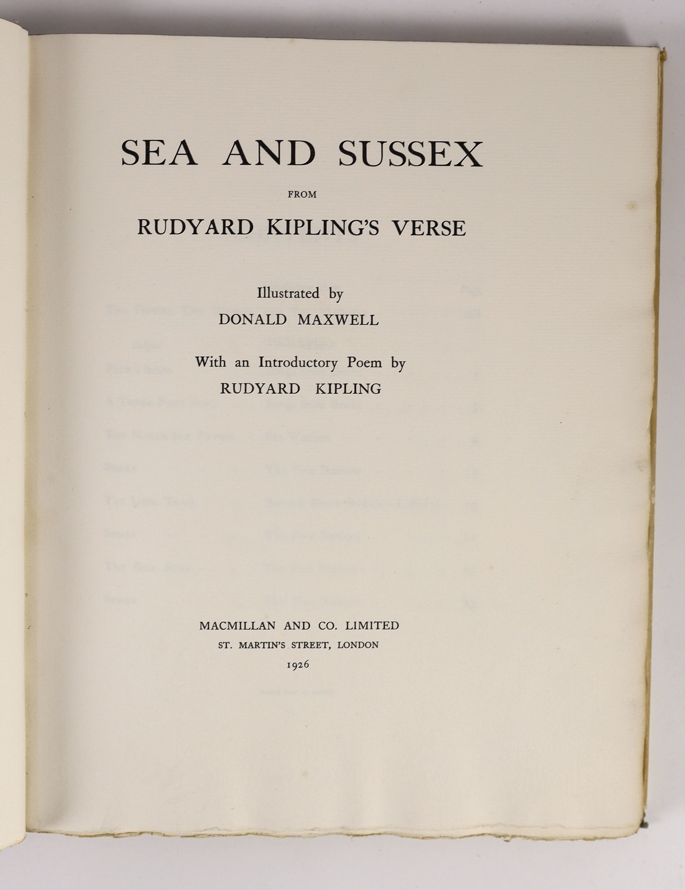 Kipling, Rudyard - Sea and Sussex, one of 500 signed by the author, illustrated with 24 mounted colour plates by Donald Maxwell, 4to, quarter vellum, in d/j, Macmillan and Co., Ltd, London, 1926, in slip case.